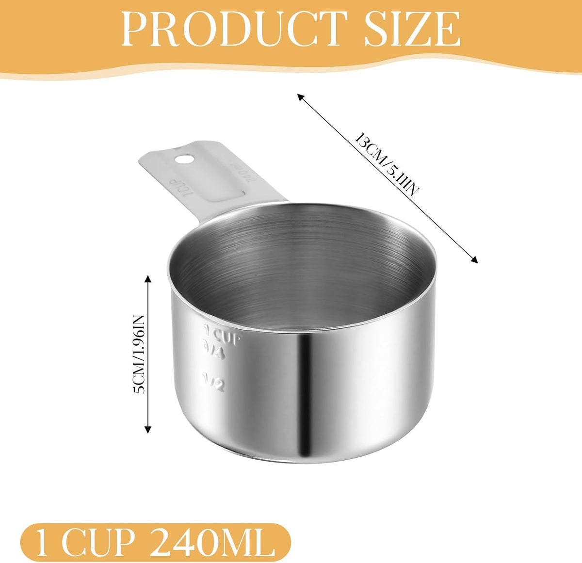 Taza medidora acero inox 8oz para cocina y perros