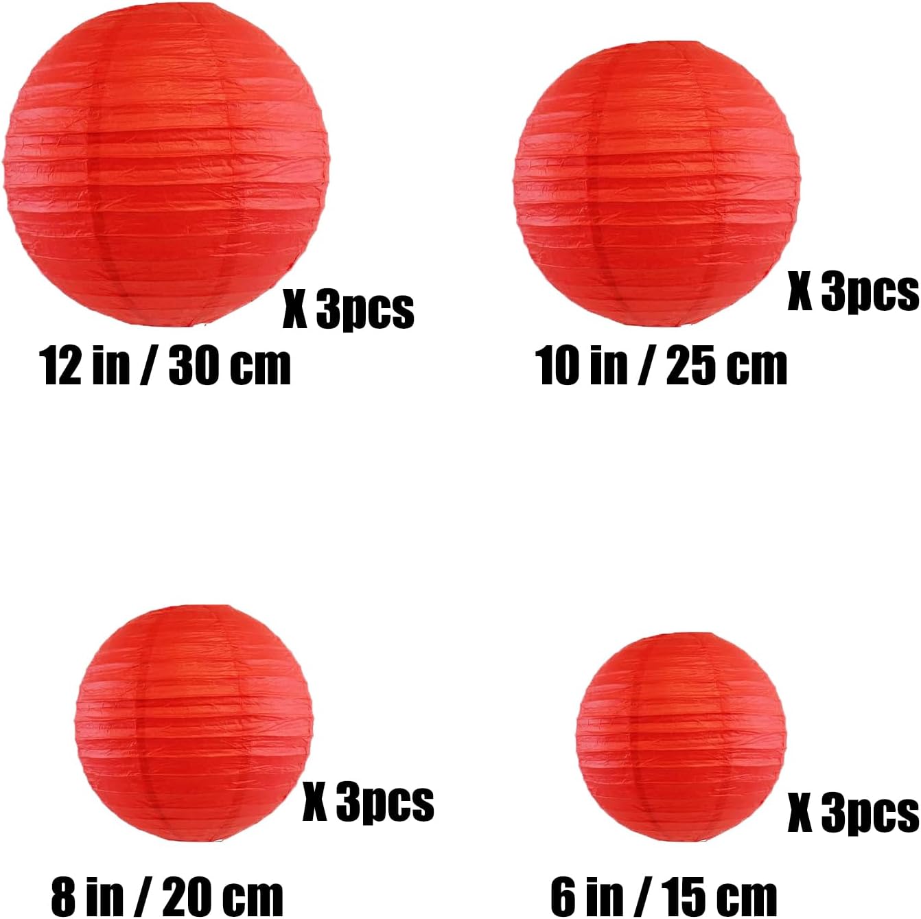 12 Linternas Papel Rojas 6-12pulg Decorativas Bodas Cumpleaños