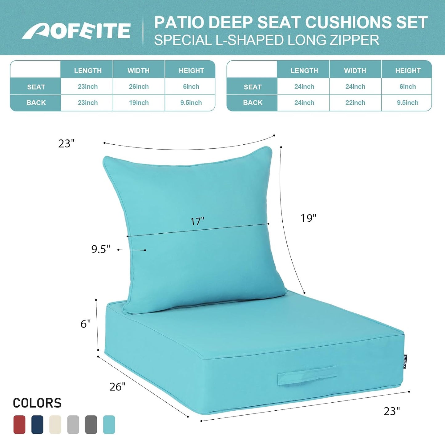Set 2 Cojines Asiento Olefina Resistente Agua 23x26pulg