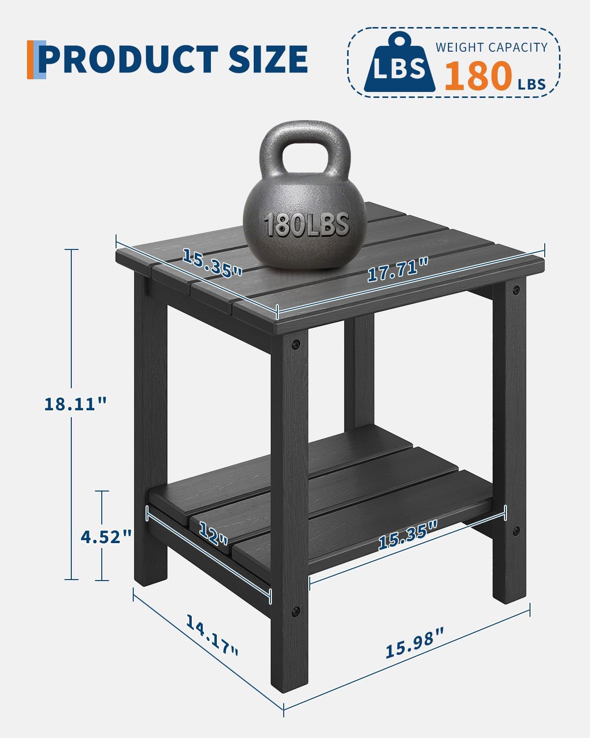 Mesa auxiliar exterior 18x15" polietileno 2 niveles