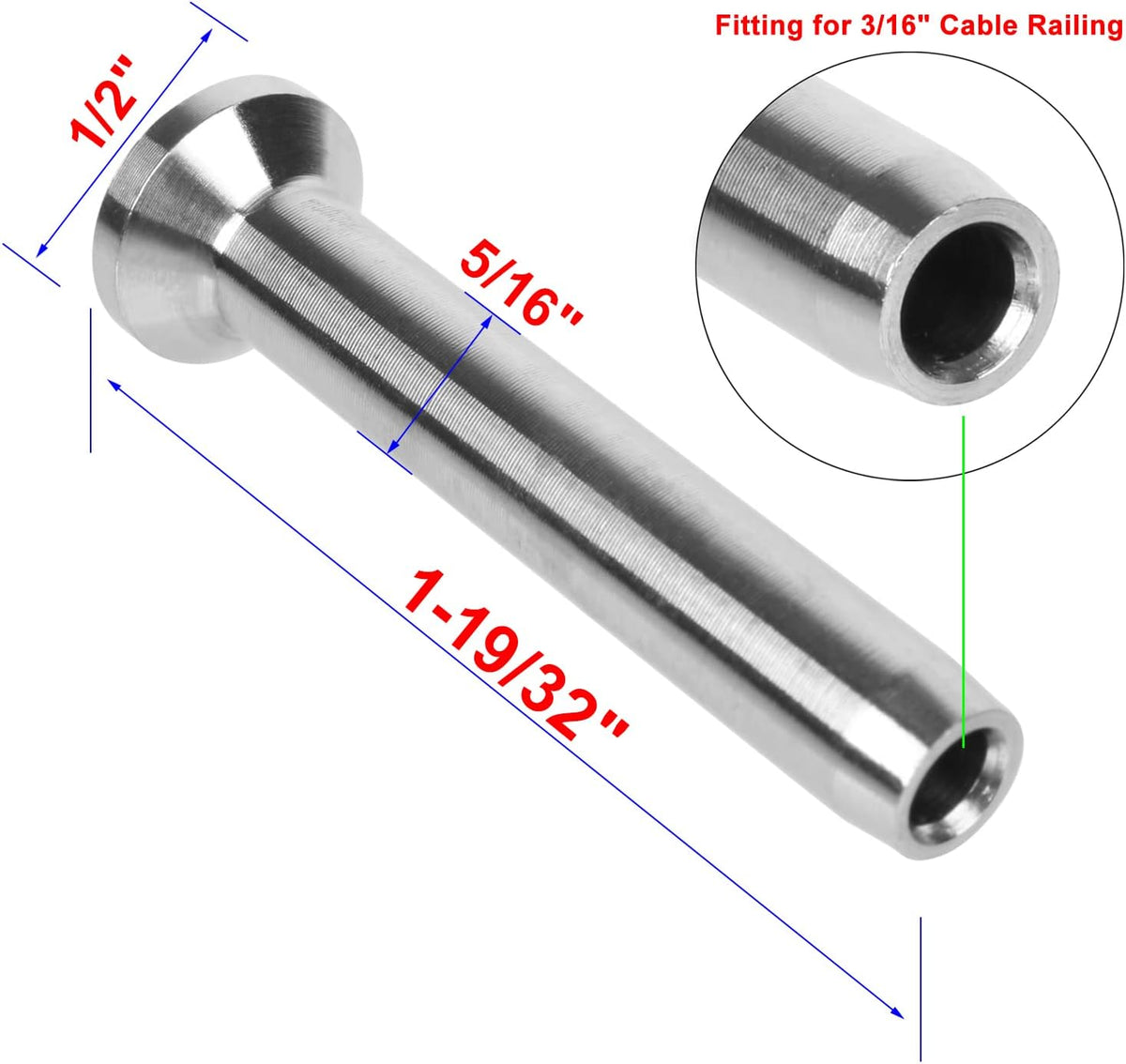 20 Pzas Puntas Acero Inox 3/16pulg para Barandilla Cable