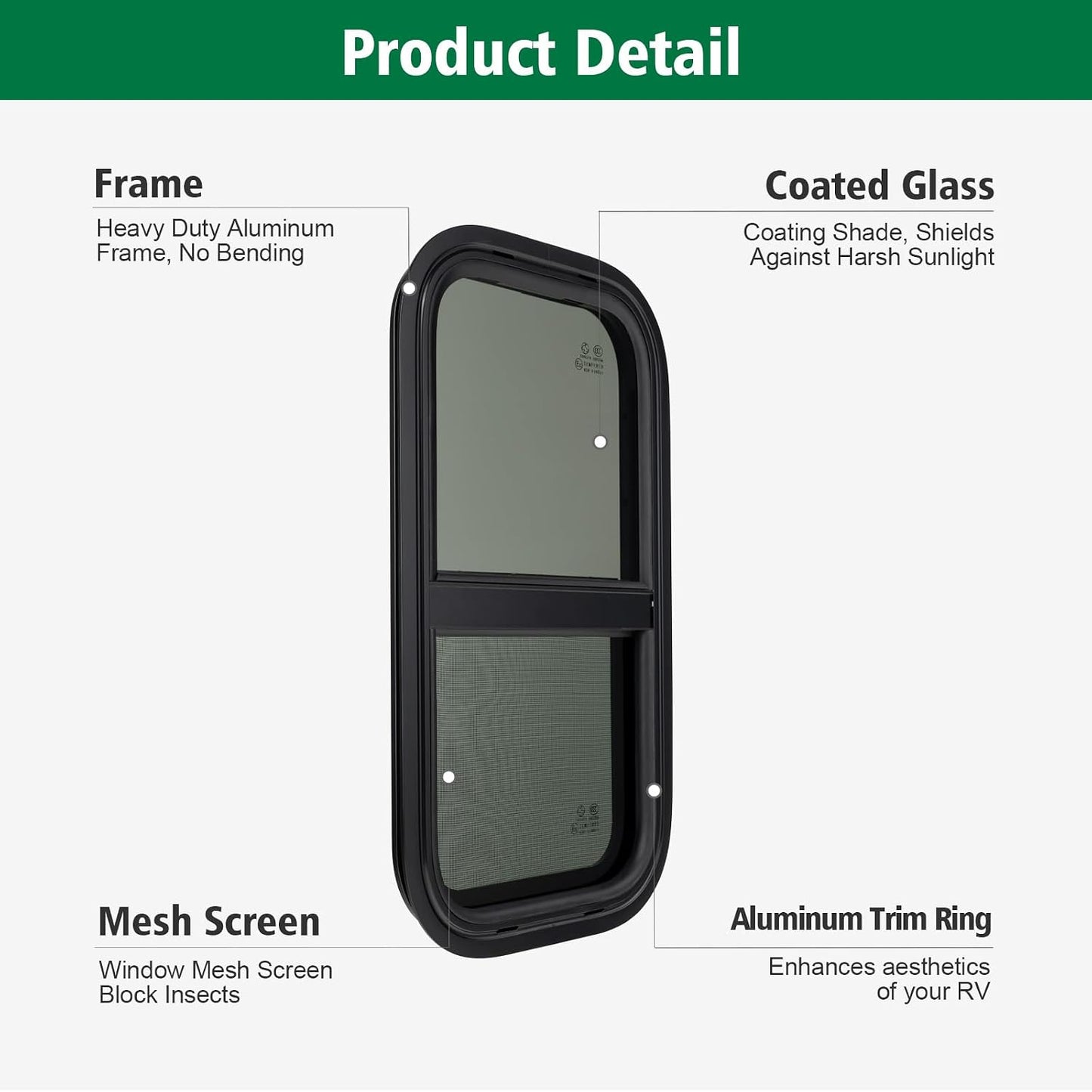 Ventana vertical camper 12x24" vidrio templado polarizado