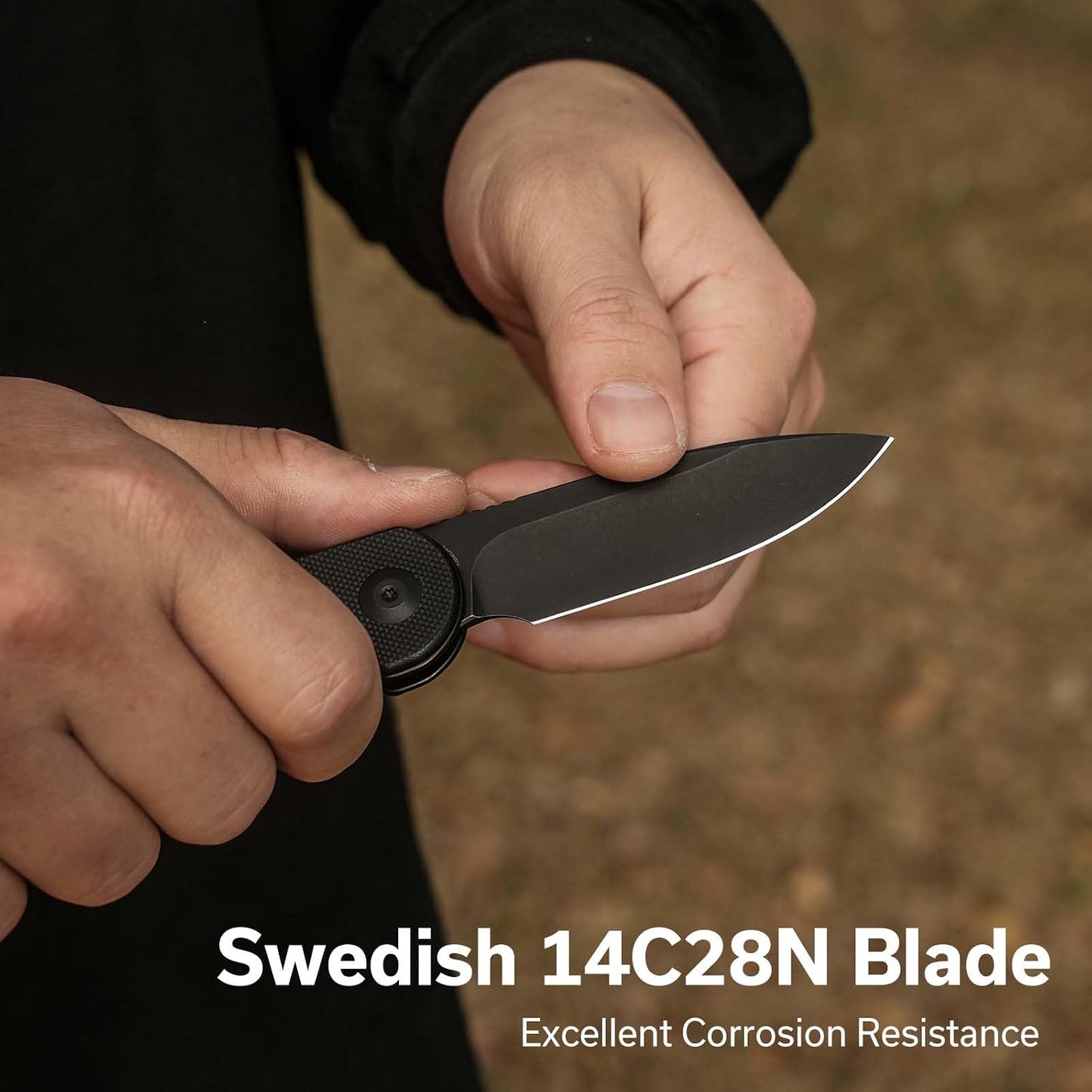 Cuchillo EDC hoja sueca 14C28N mango G10 negro