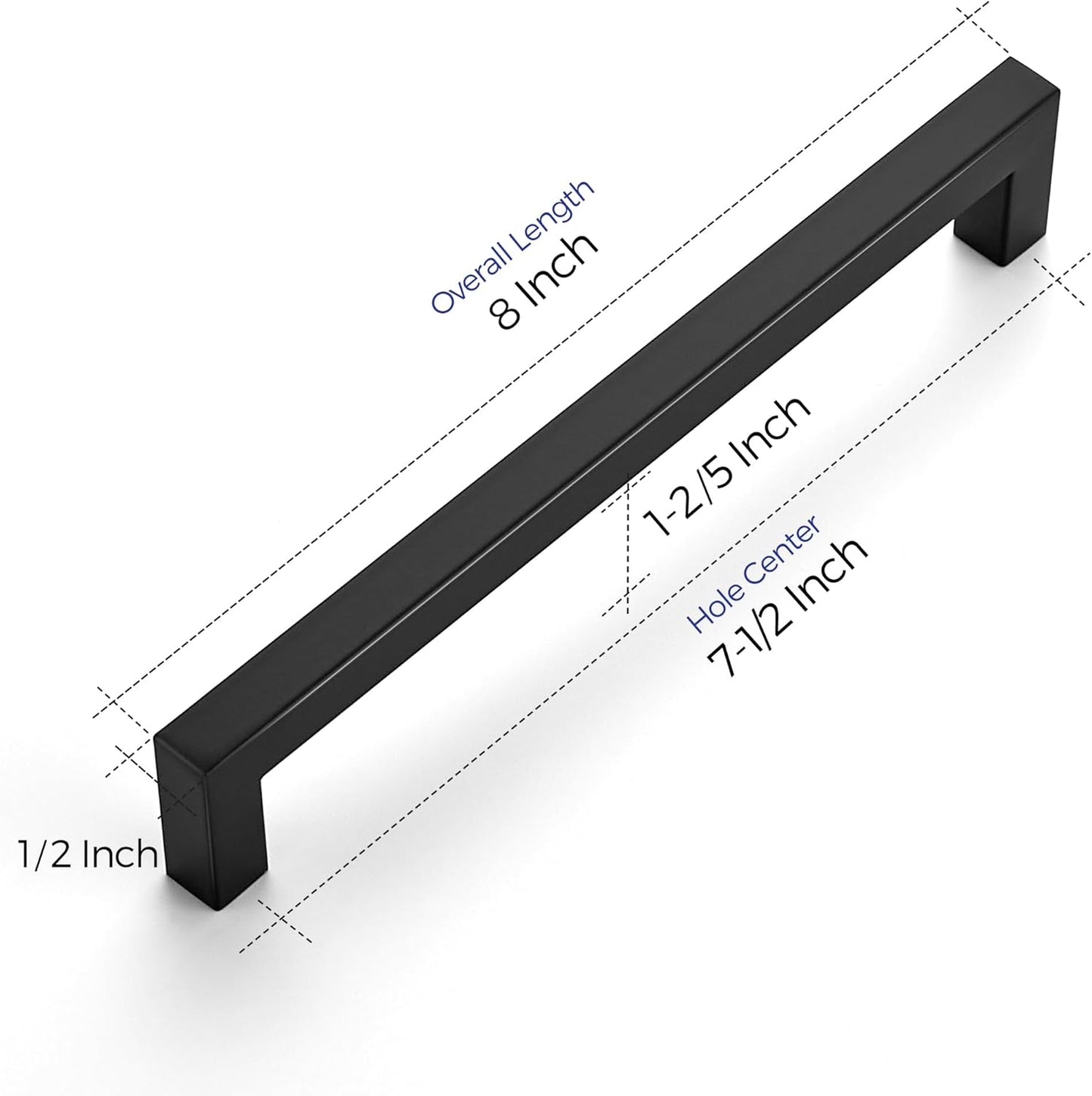 20 Tiradores Barra Acero Inox 7.5pulg Negro Mate