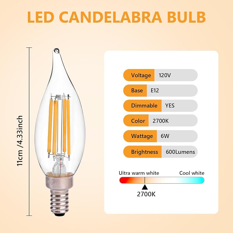 Bombilla LED E12 2700K 6W blanco cálido para candelabro