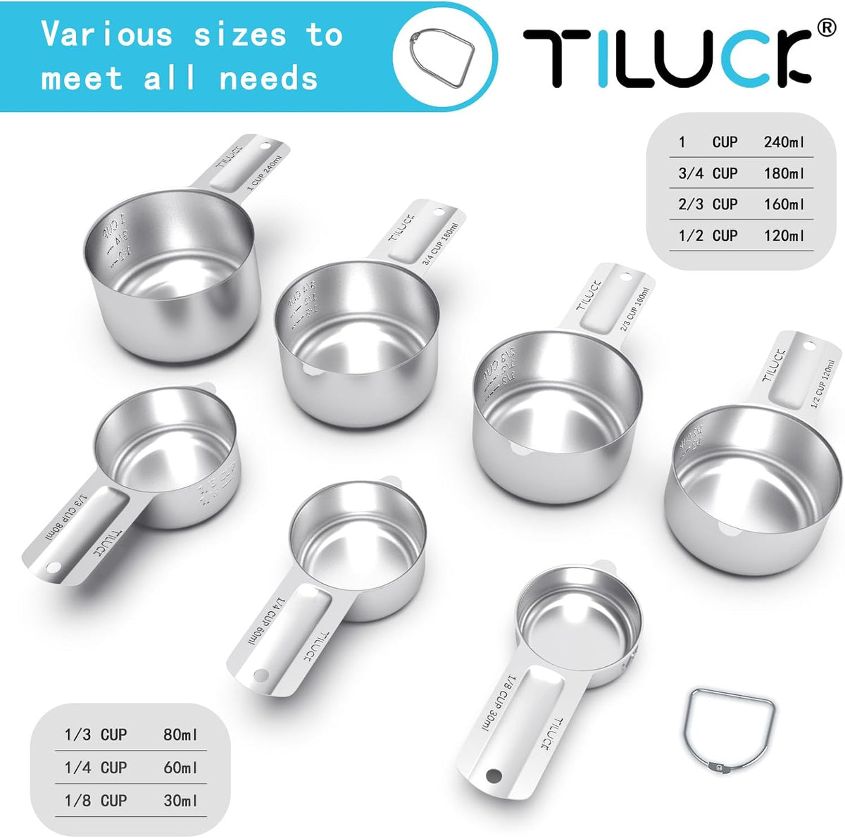 Set 7 Pzas Tazas Medidoras Acero Inox para Cocina