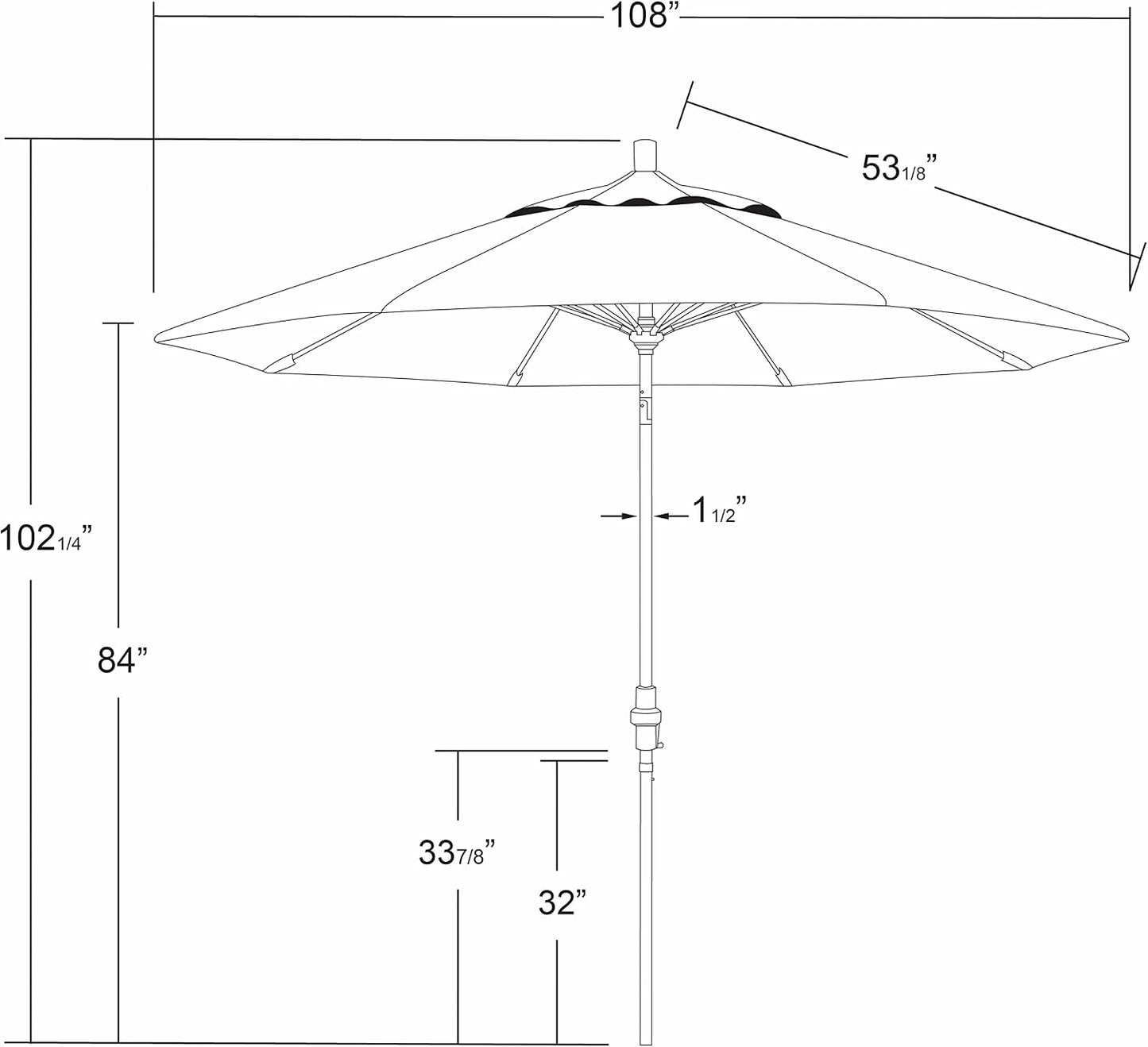 Sombrilla redonda 9ft fibra vidrio poste aluminio patio