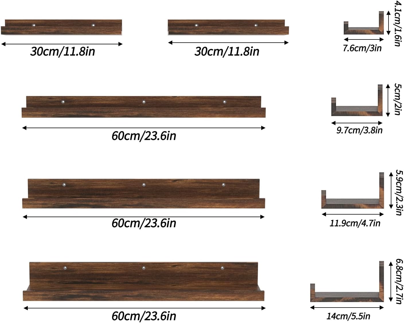Set 5 estantes flotantes madera rústica para baño y dormitorio