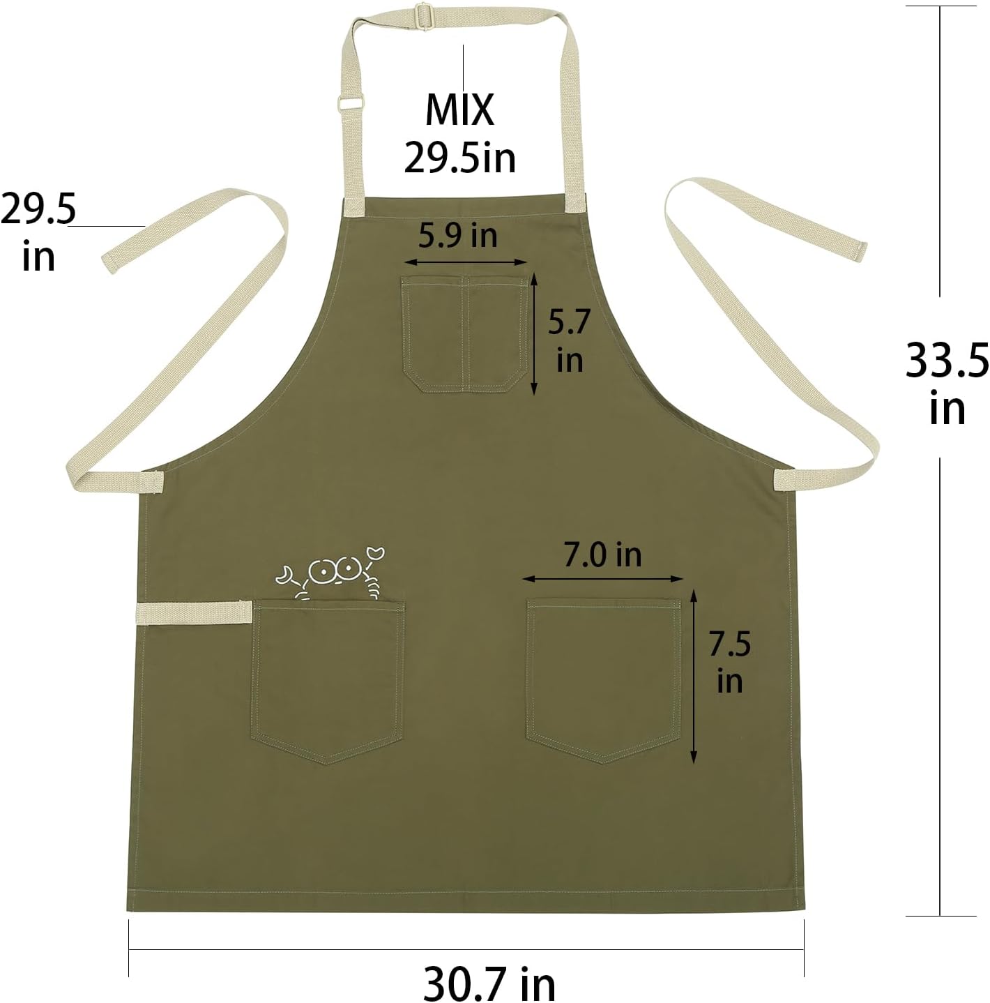 Delantal algodón suave con babero ajustable unisex