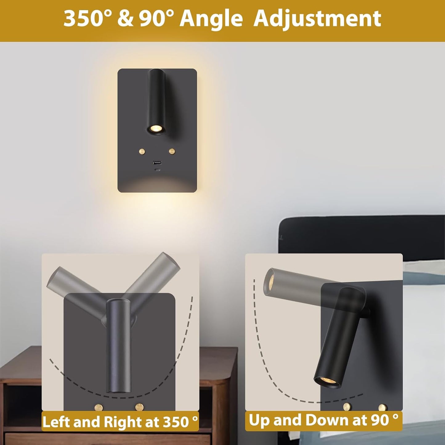 Lámpara de mesilla ajustable con USB y control tactil