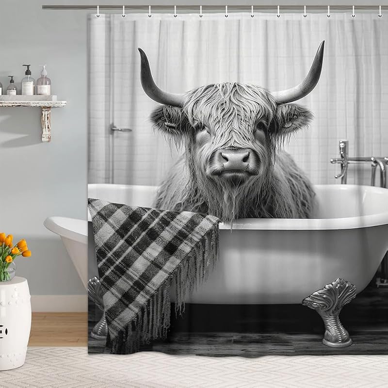 Cortina ducha humorística vaca toro 72x72 con ganchos