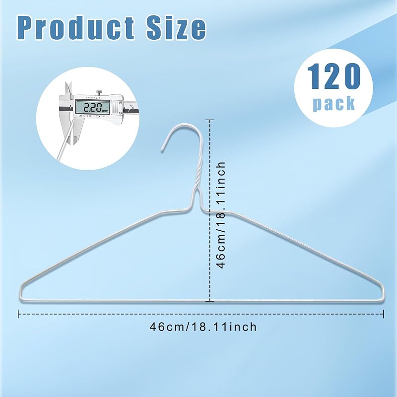 120 Perchas Alambre 16" para Ropa Colgador Abrigos Blanco