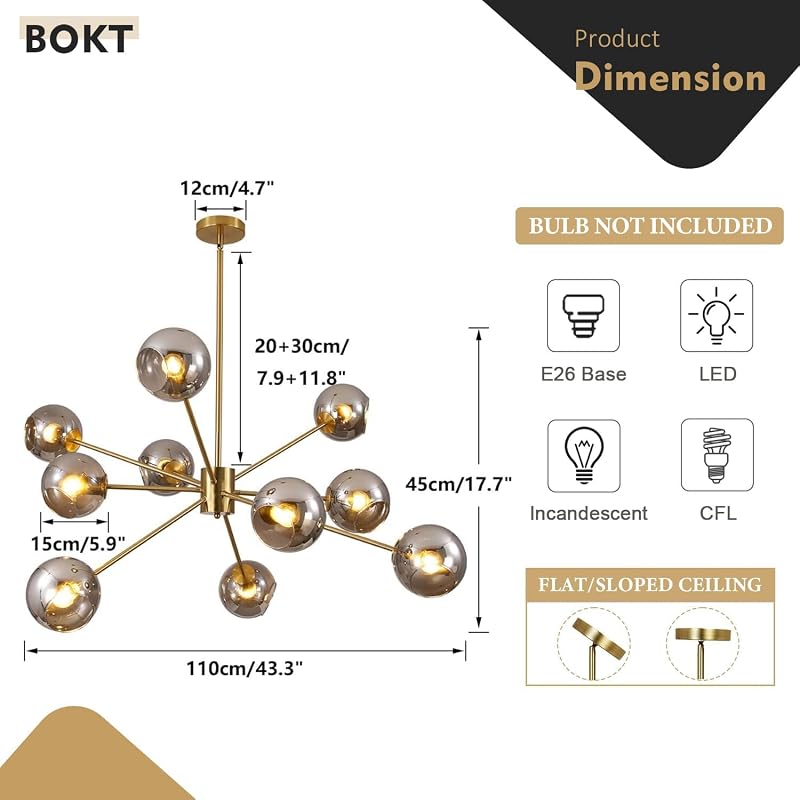 10 Luces Sputnik Lámpara de Bola Colgante Isla Cocina