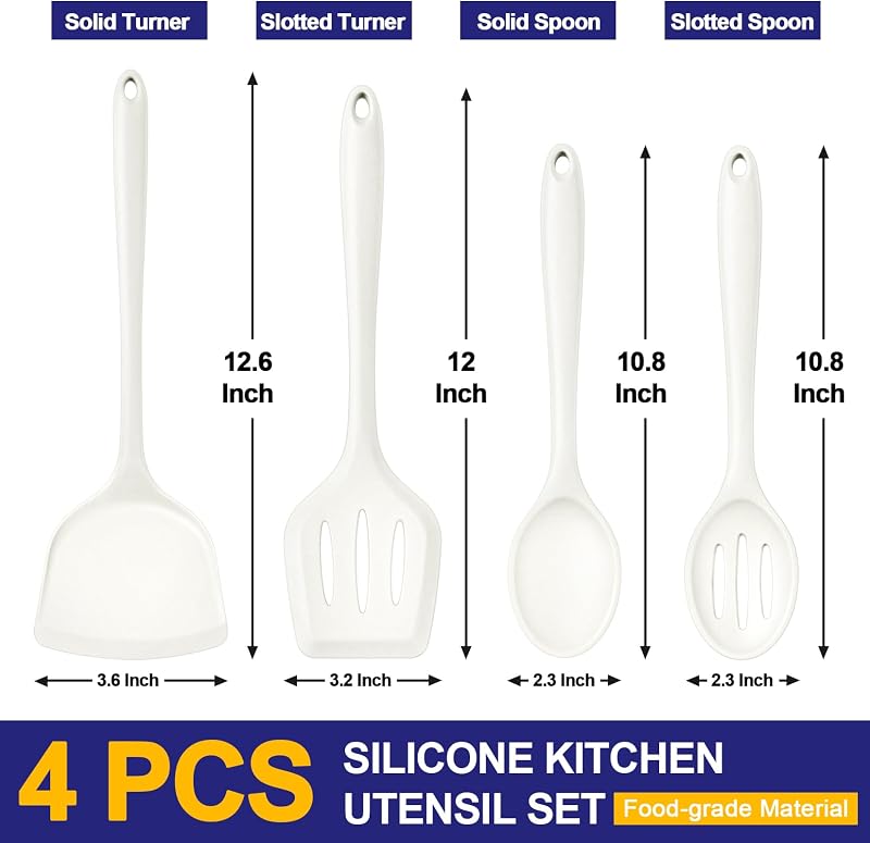 Set 4 Utensilios Silicona Antiadherente para Freír Mezclar Servir
