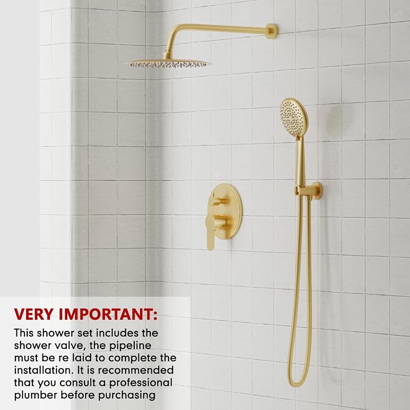 Sistema ducha dorado 12" válvula equilibrio presión