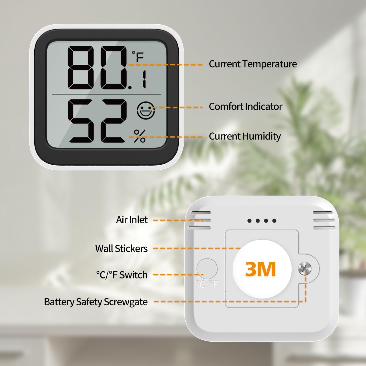 Termómetro higrómetro mini con indicador de comodidad ℃/℉