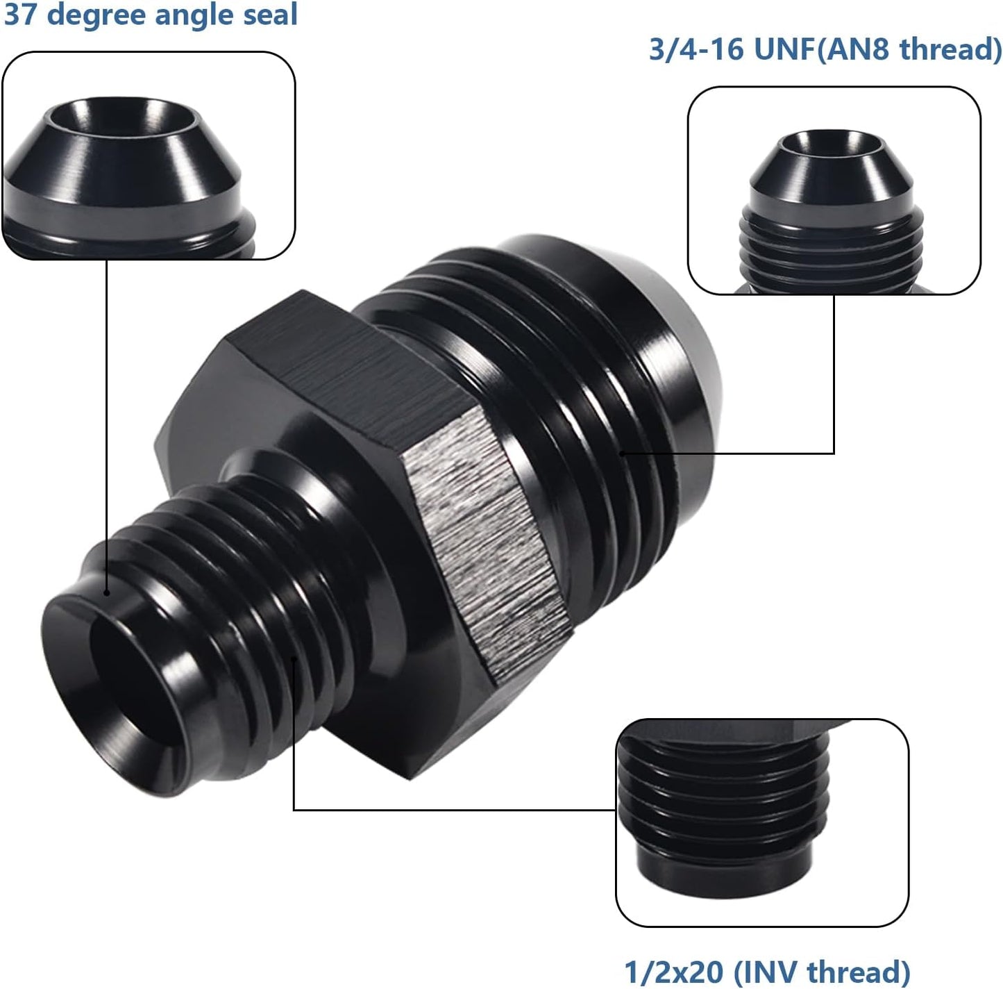 Adaptador rosca invertida 1/2x20 conector aluminio negro