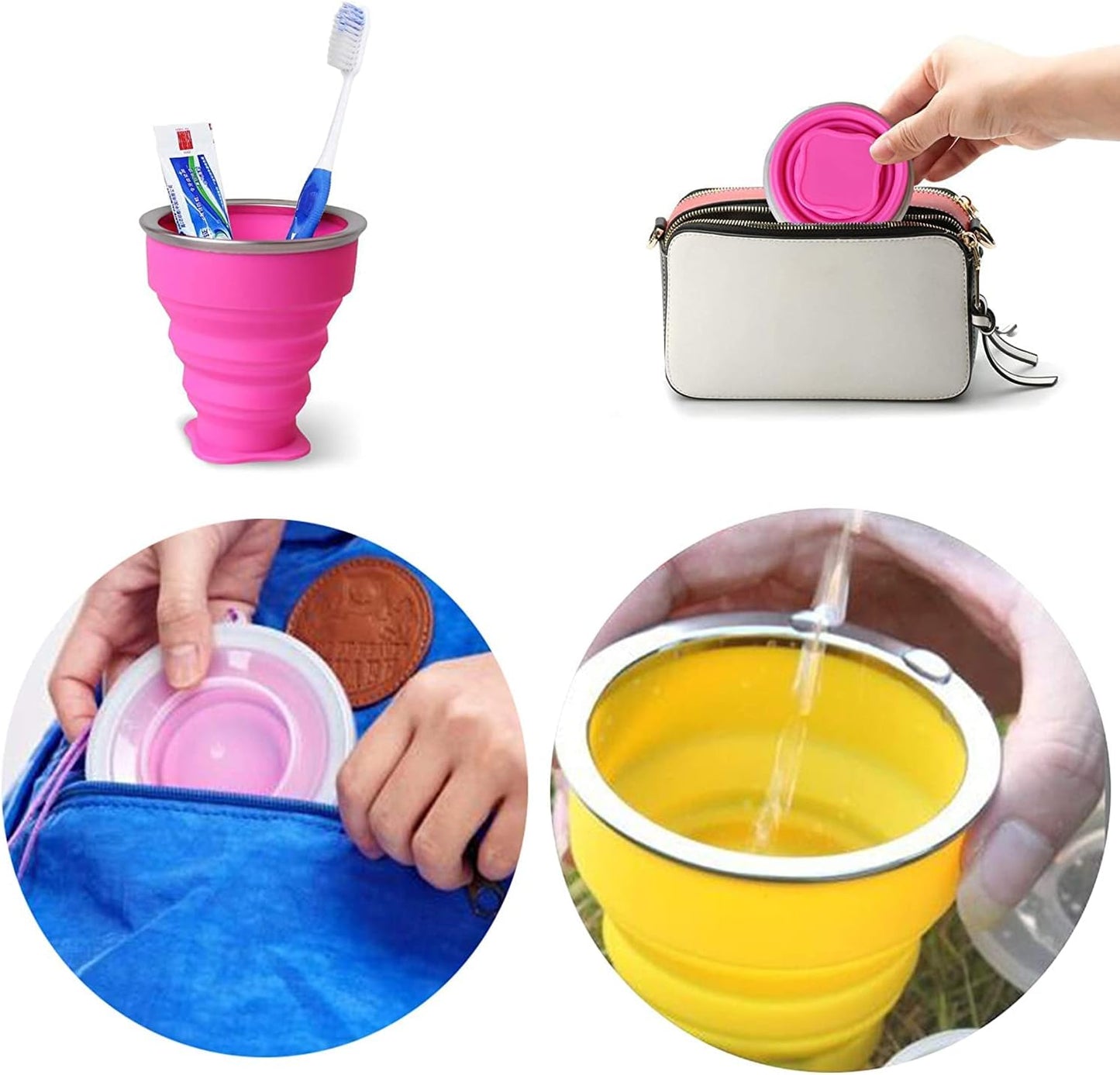 Vaso plegable silicona expandible portátil rosa