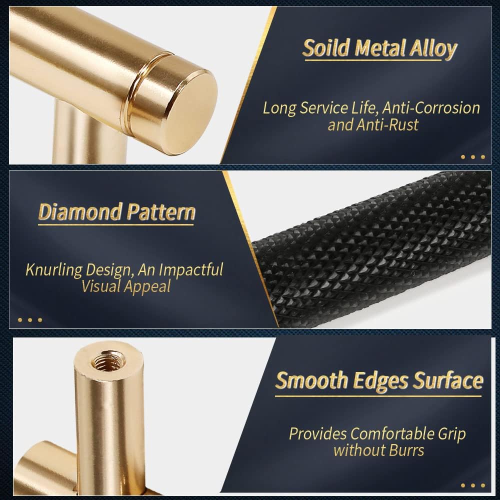 25 Tiradores Moleteados 6pulg Metal Gabinete Negro Dorado