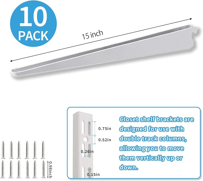 10 Soportes alambre ajustables 15" estantería doble blanco