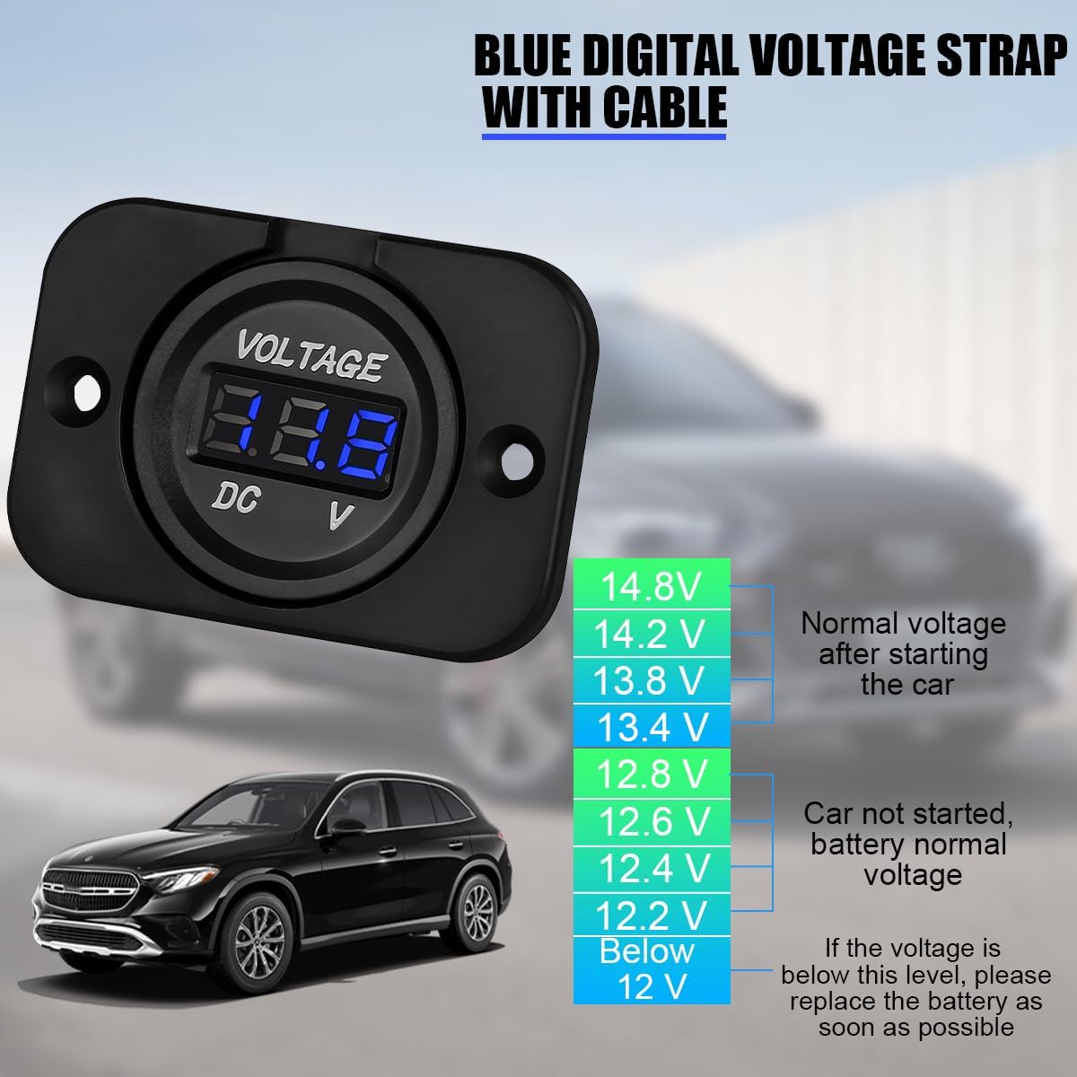 Medidor voltaje batería auto impermeable 12-24V pantalla LED