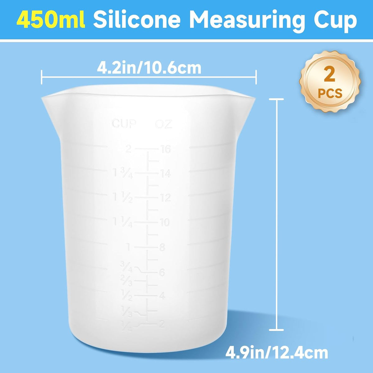 Vasos medidores silicón 15oz reutilizables 2 pzas