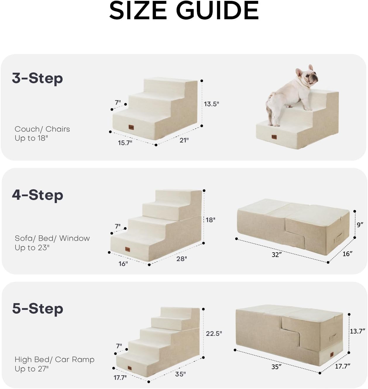 Escaleras para perros y gatos 4 escalones espuma 35d beige