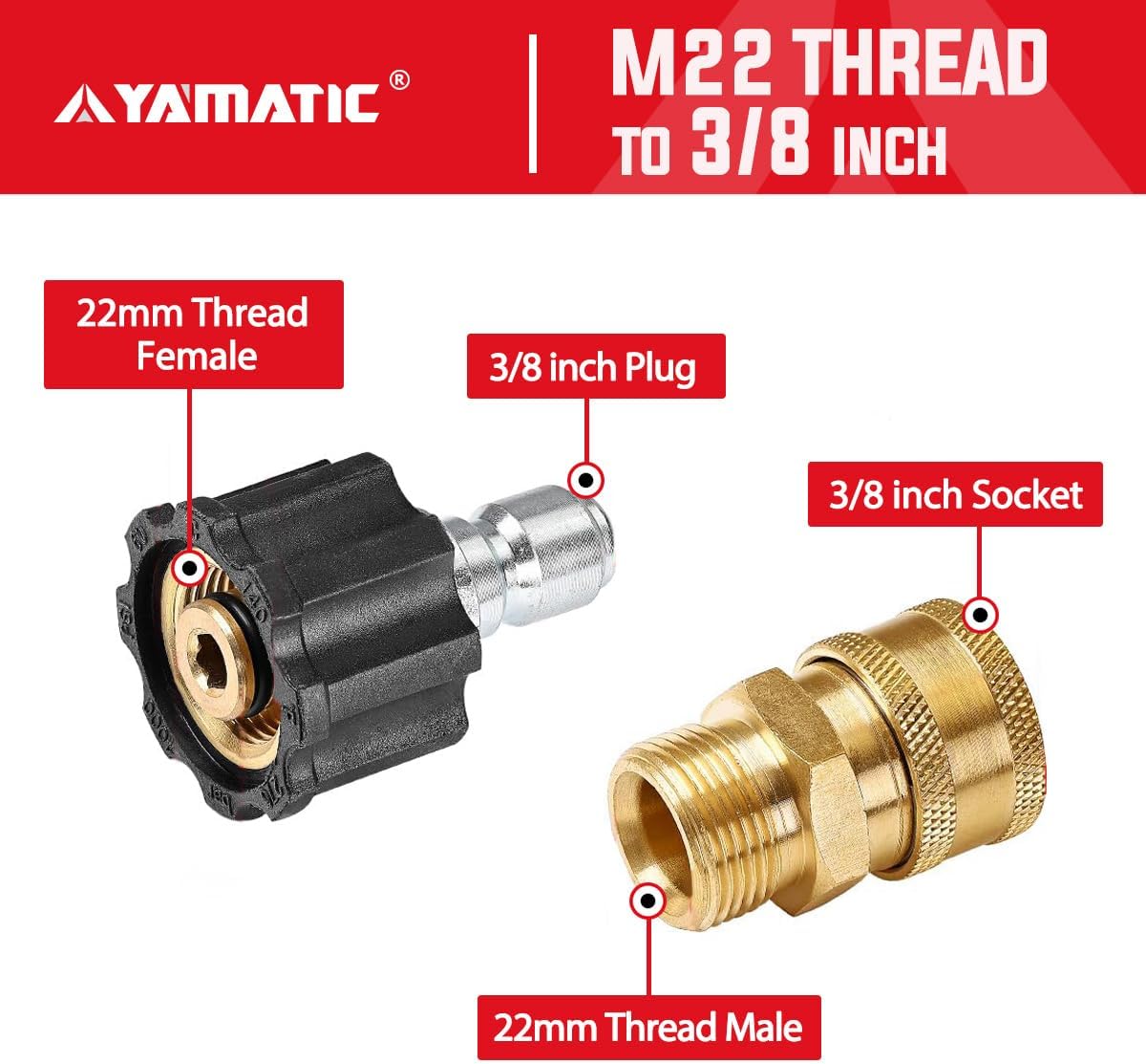 Set 4 adaptadores M22 a 3/8" 5000 PSI