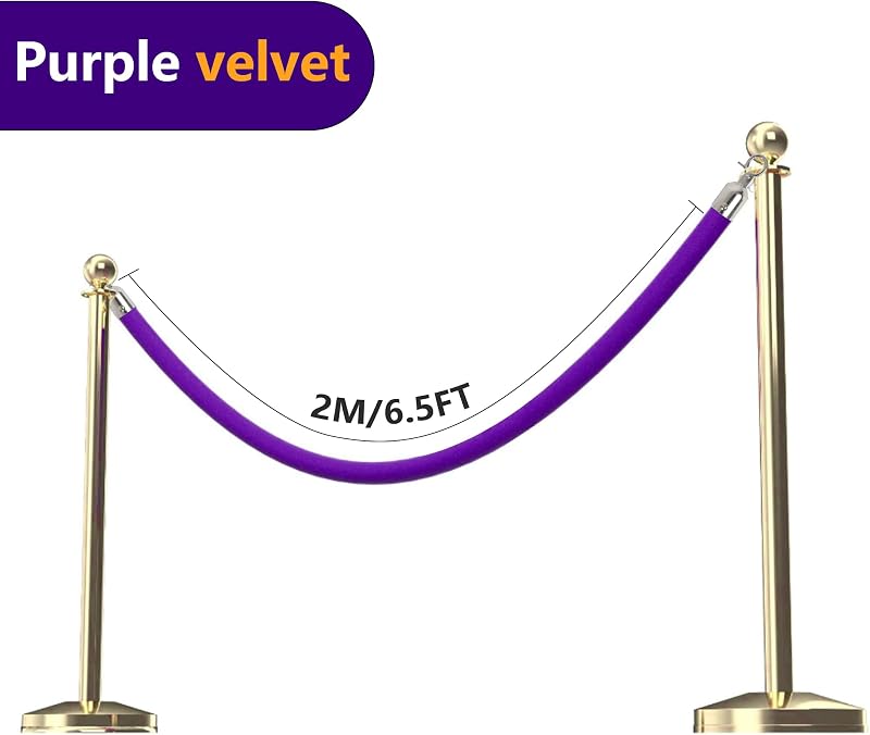 Cuerdas terciopelo morado 6.5ft con ganchos plateados