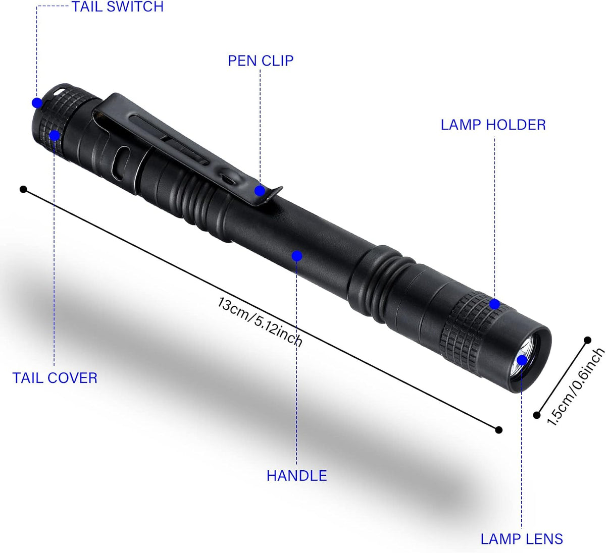 50 Linternas LED 5pulg con clip AAA batería mini bolígrafo