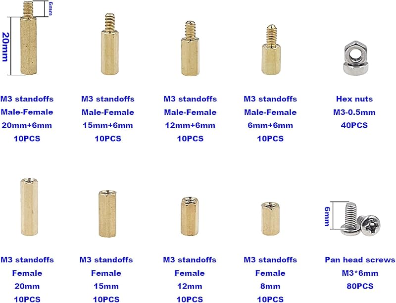 Kit tuercas latón M3 espaciador hexagonal macho-hembra
