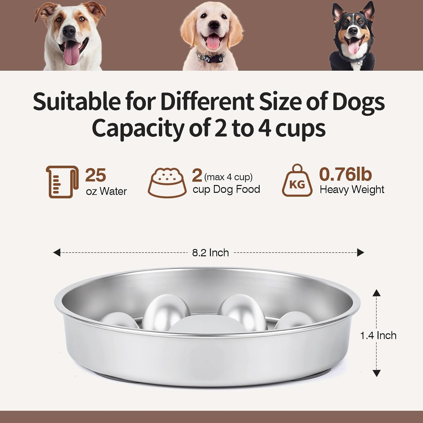 Tazón acero inox perros 8.2pulg base antiderrap