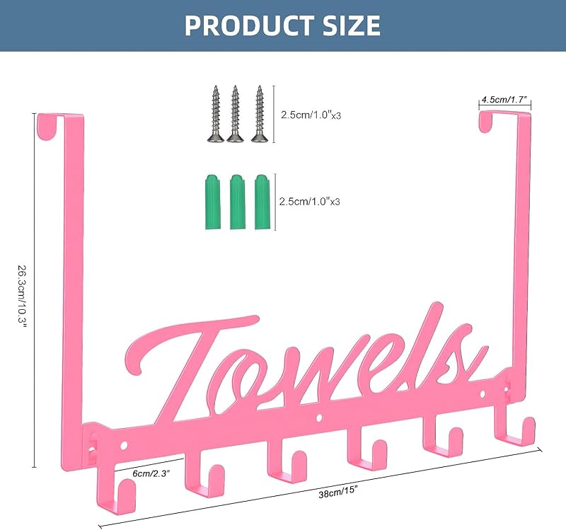 Colgador puerta con 6 ganchos rosa para baño dormitorio