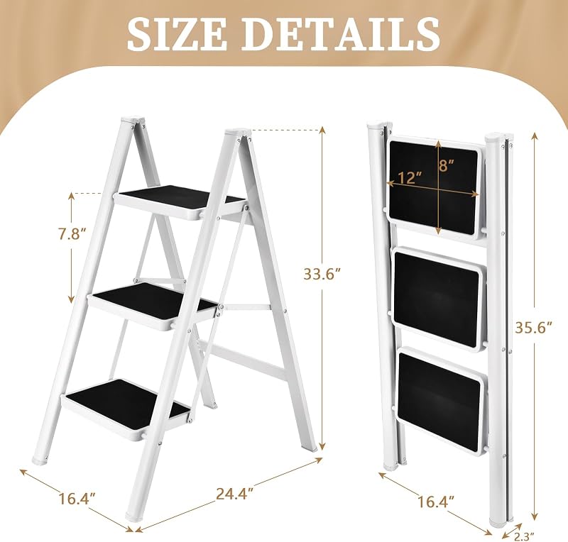 Escalera plegable 3 escalones para armario hogar oficina