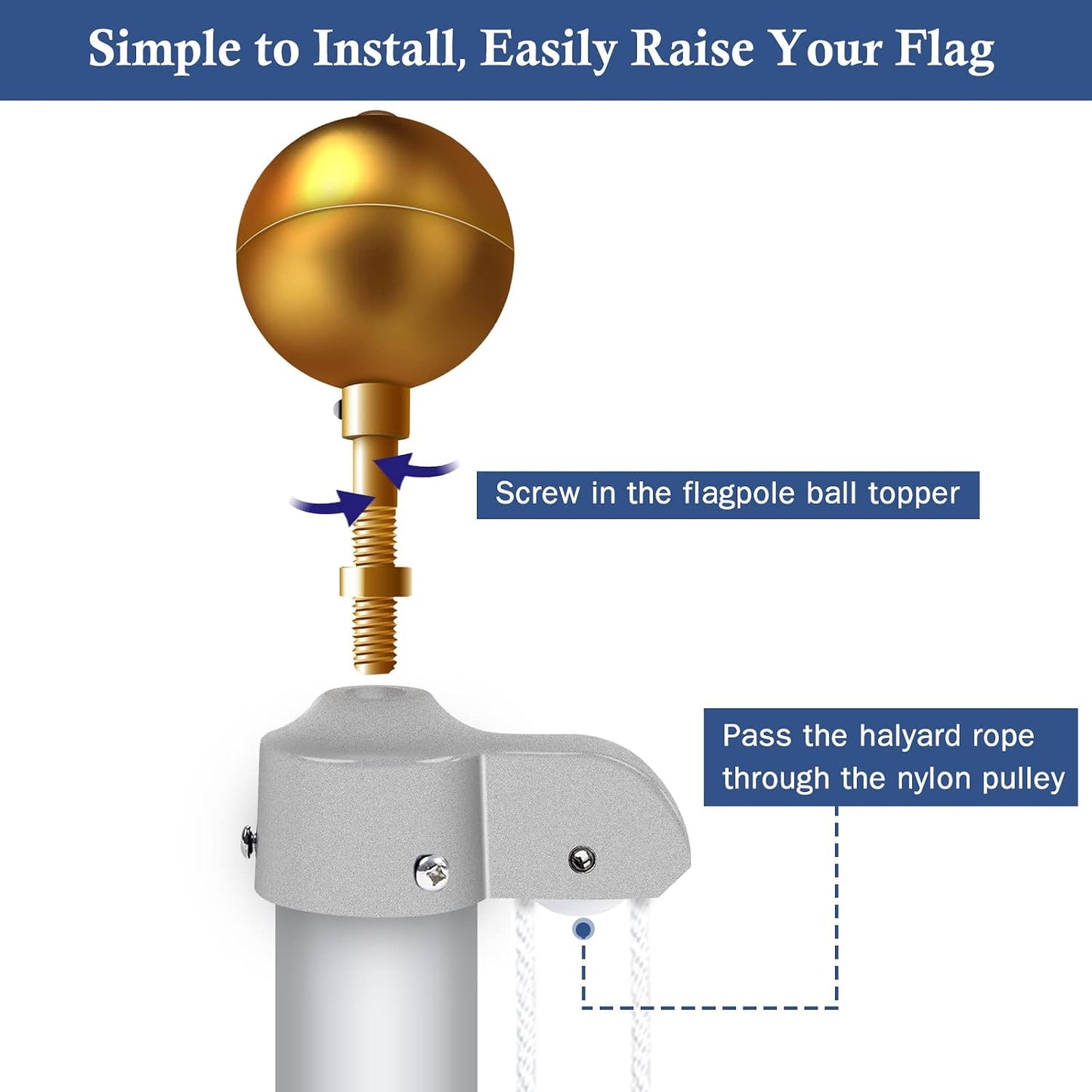 Kit repuesto mástil bandera bola aluminio dorada 1.6-2"