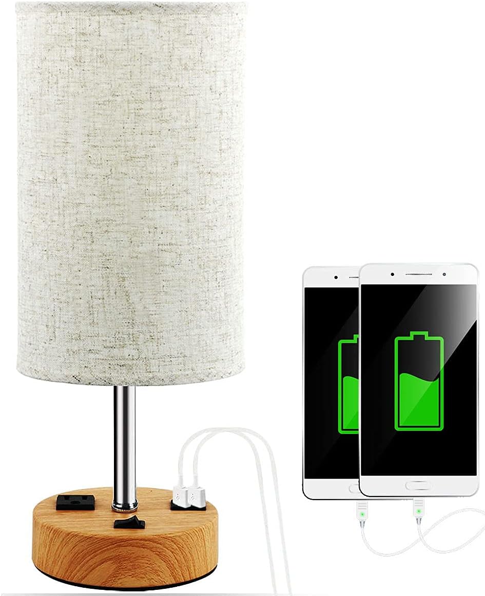 2 Pzas Lámpara Mesa USB Doble Puerto Carga Dormitorio Estudio