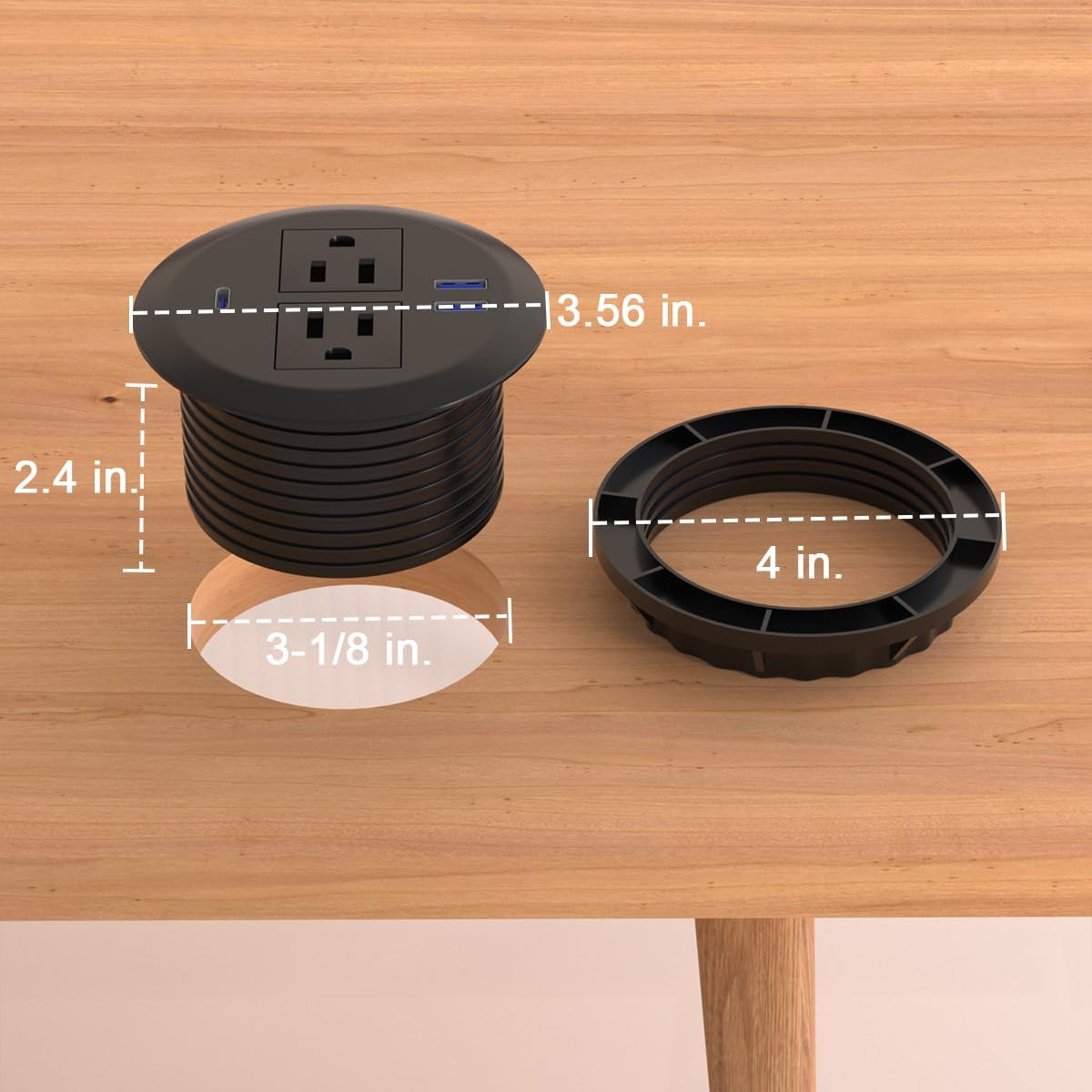2 Ojales Alimentación USB-C 3pulg 3 USB 2 CA Negro