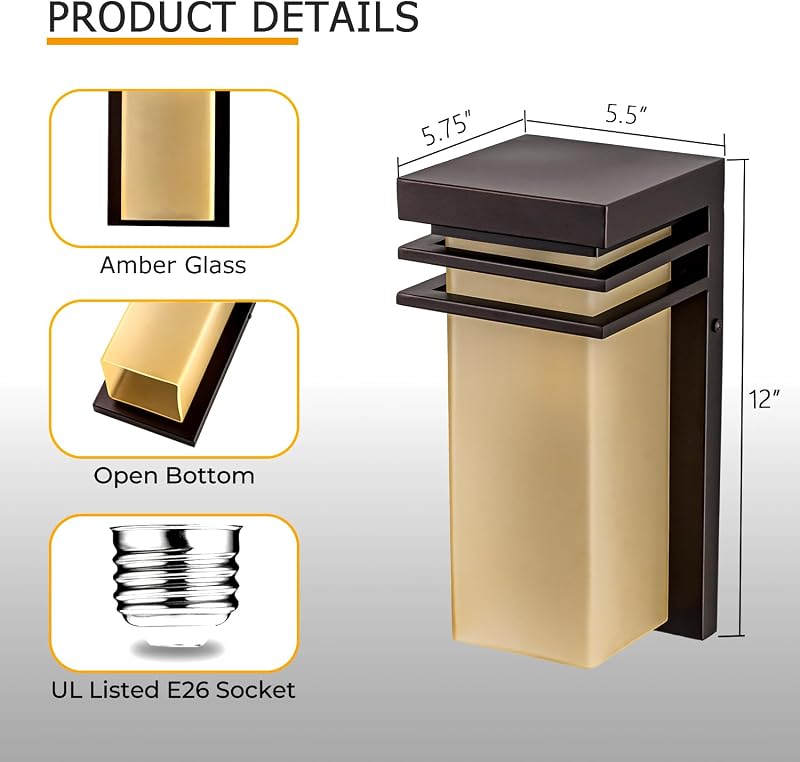 Aplique pared exterior luces modernas 12" bronce E26
