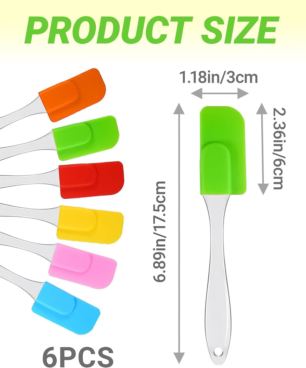 Set 6 espátulas silicona mango goma antiadherente cocina multicolor