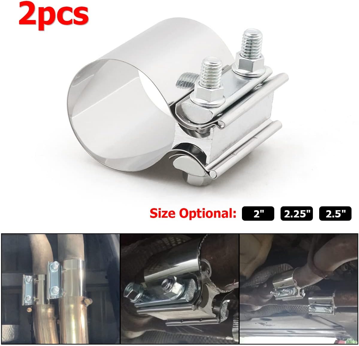 Abrazadera escape 2.25" acero inox 2 Pzas