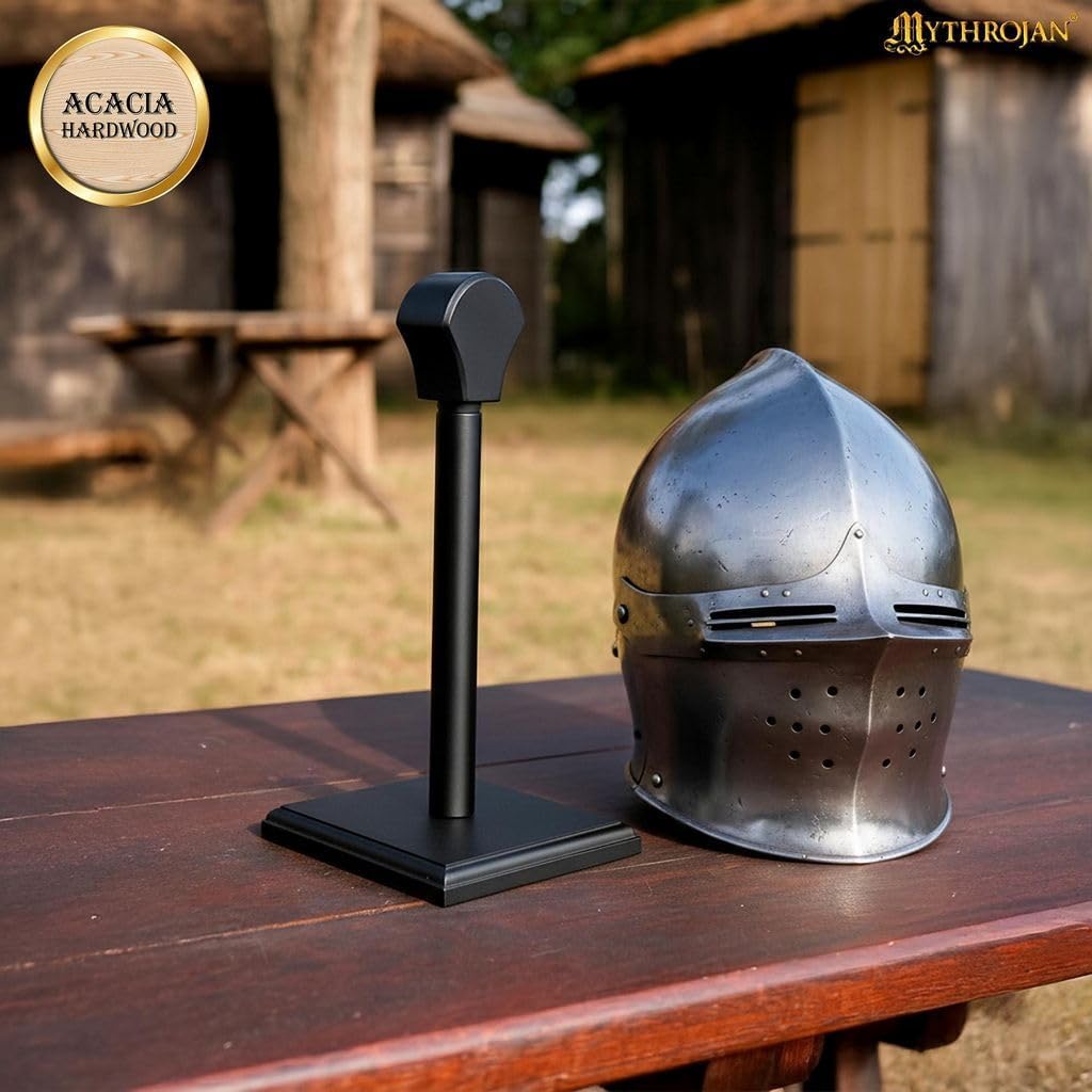 Soporte madera casco medieval vikingo cosplay Larp negro