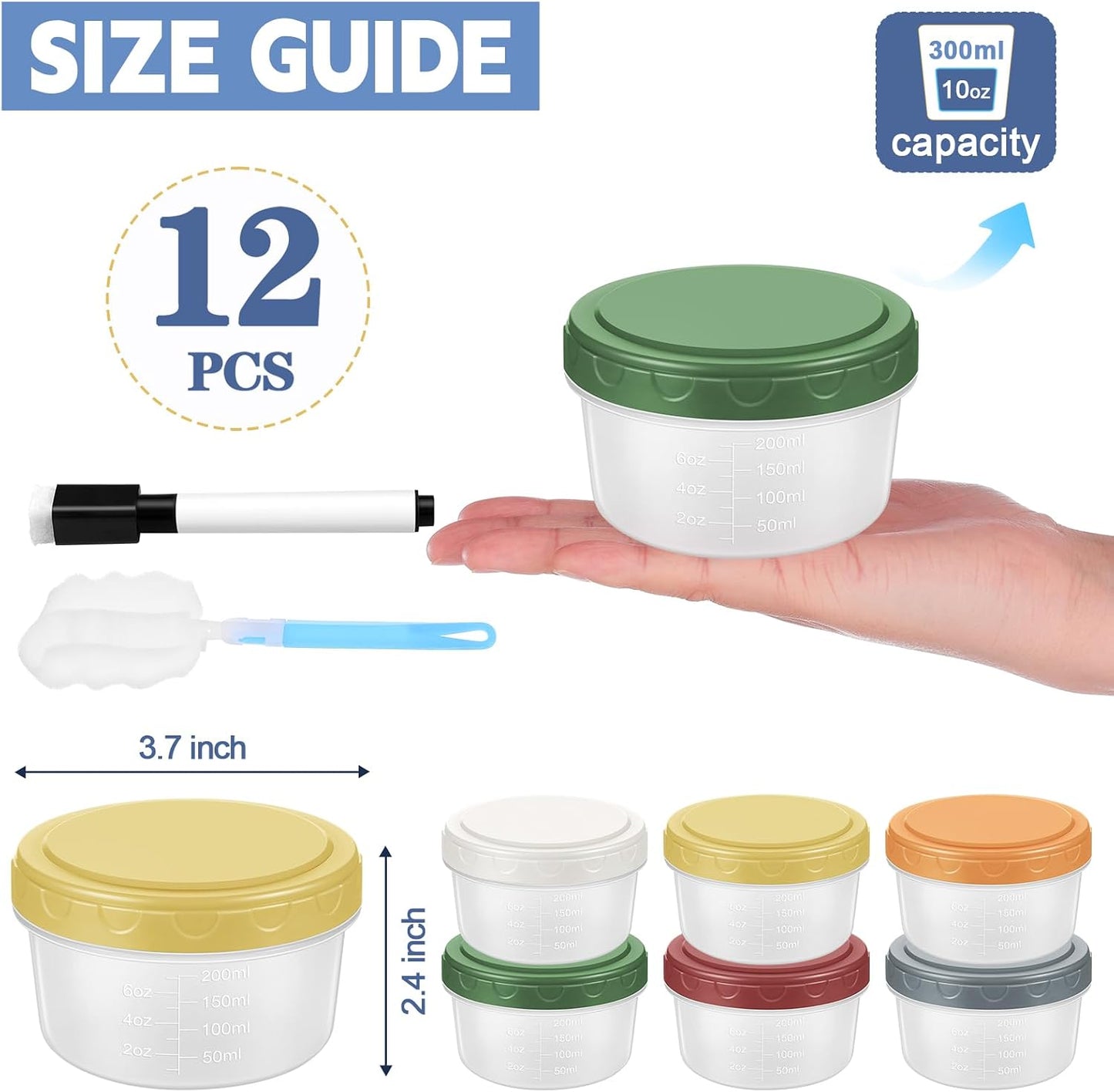 12 Recipientes Plástico 10oz con Tapas Apto Microondas