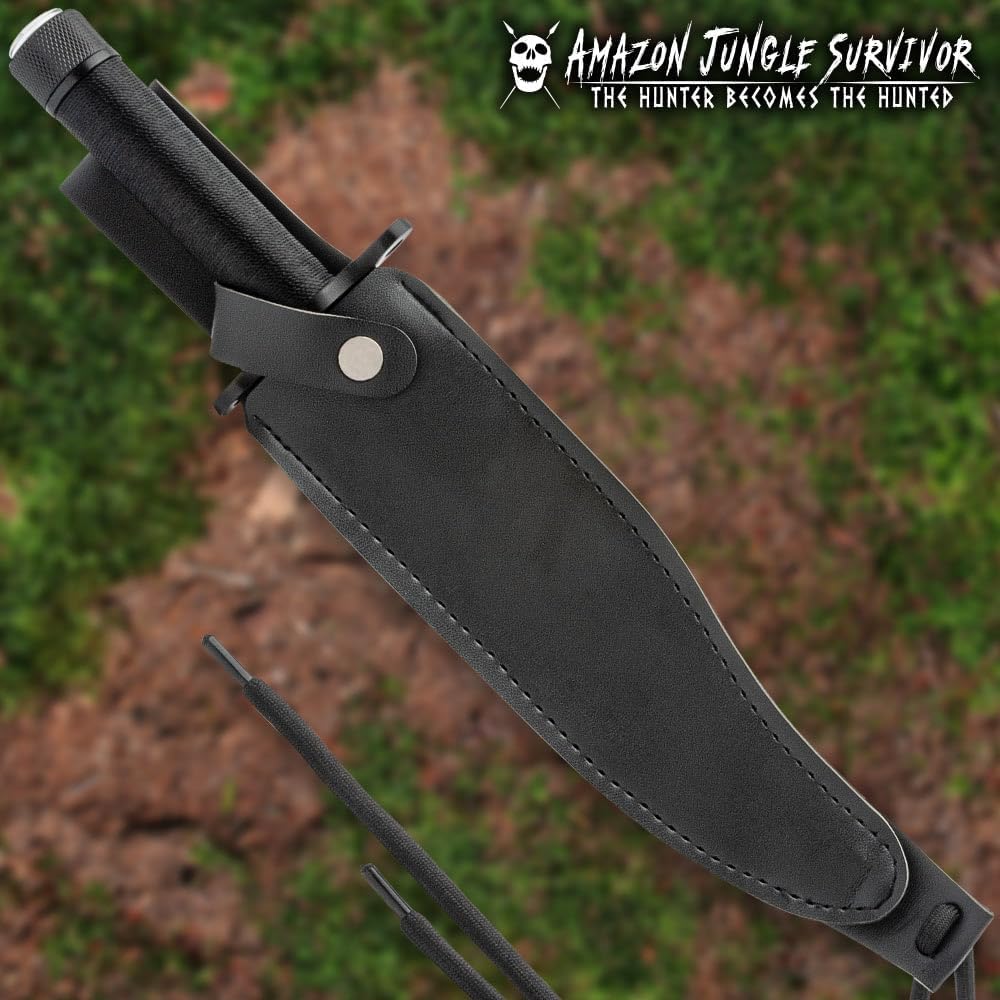 Cuchillo supervivencia acero inox 8.5" brújula funda cuero