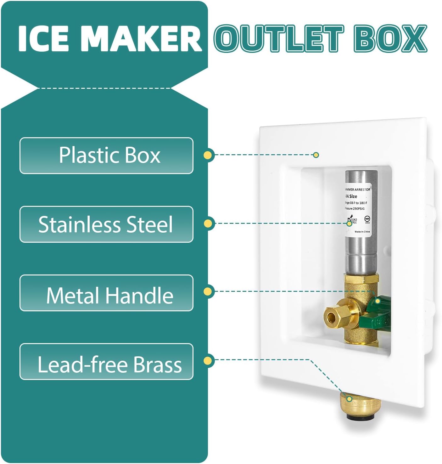 Caja salida hielo con válvula 1/4 giro y martillo acero