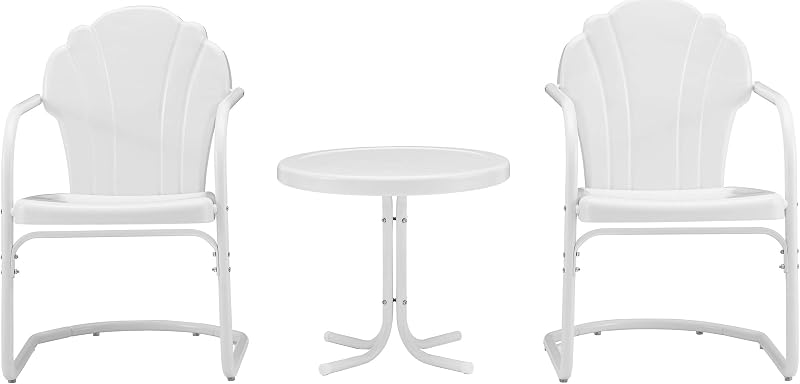 Set 3 sillas y mesa auxiliar metal retro color blanco