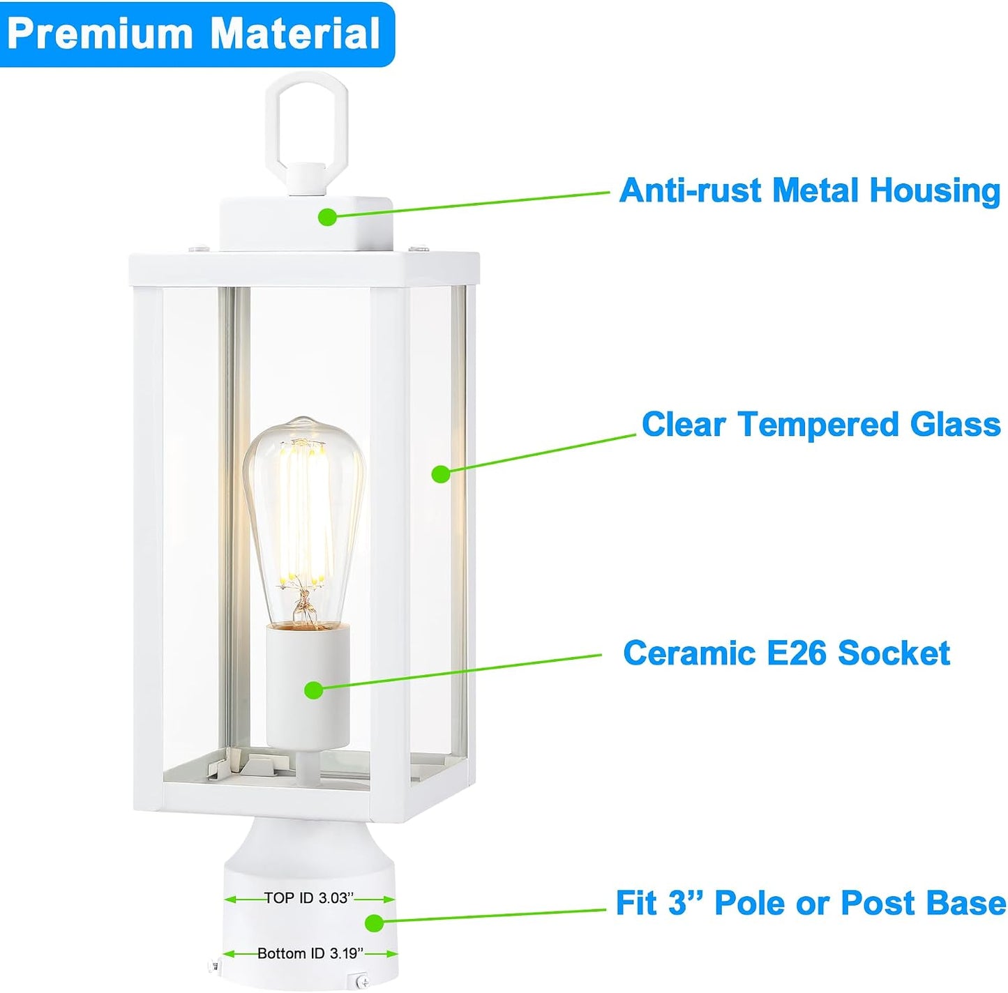 Luz poste exterior impermeable aluminio vidrio E26 pack 2