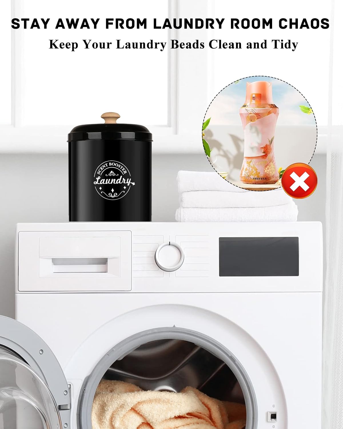Dispensador perlas aroma lavandería metal negro con tapa