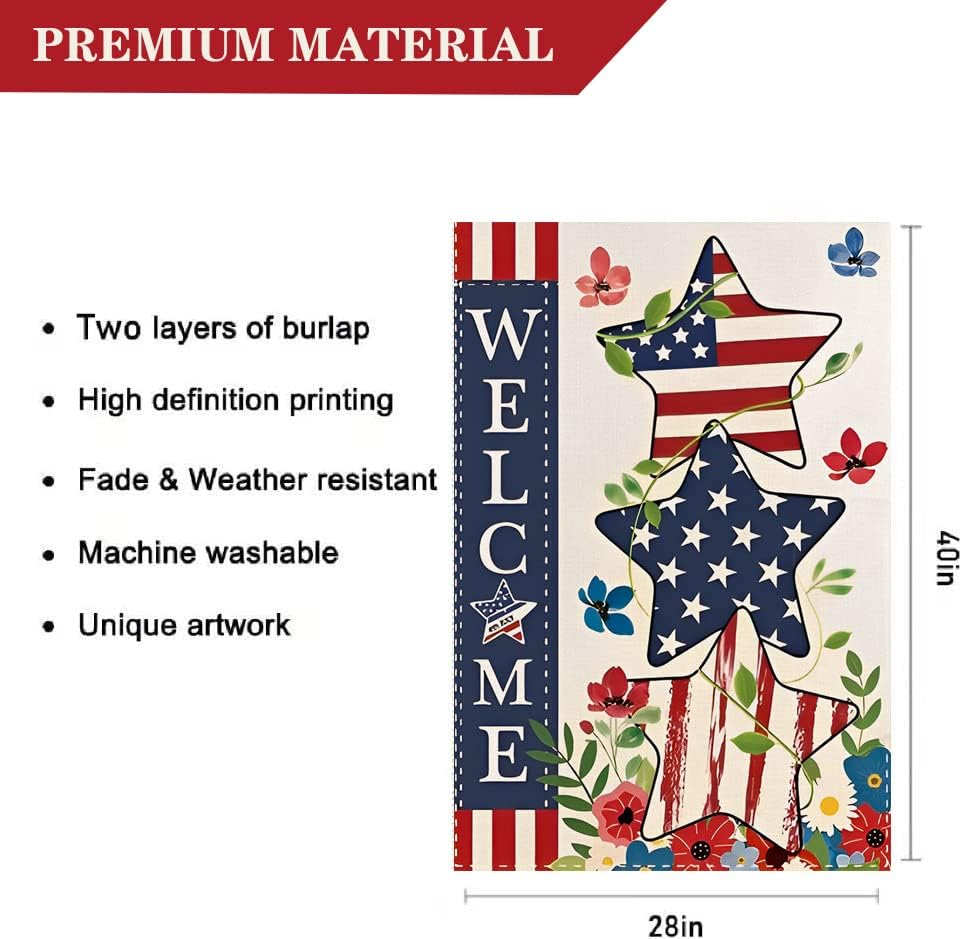 Bandera patriótica 28x40" doble cara decoración 4 de julio