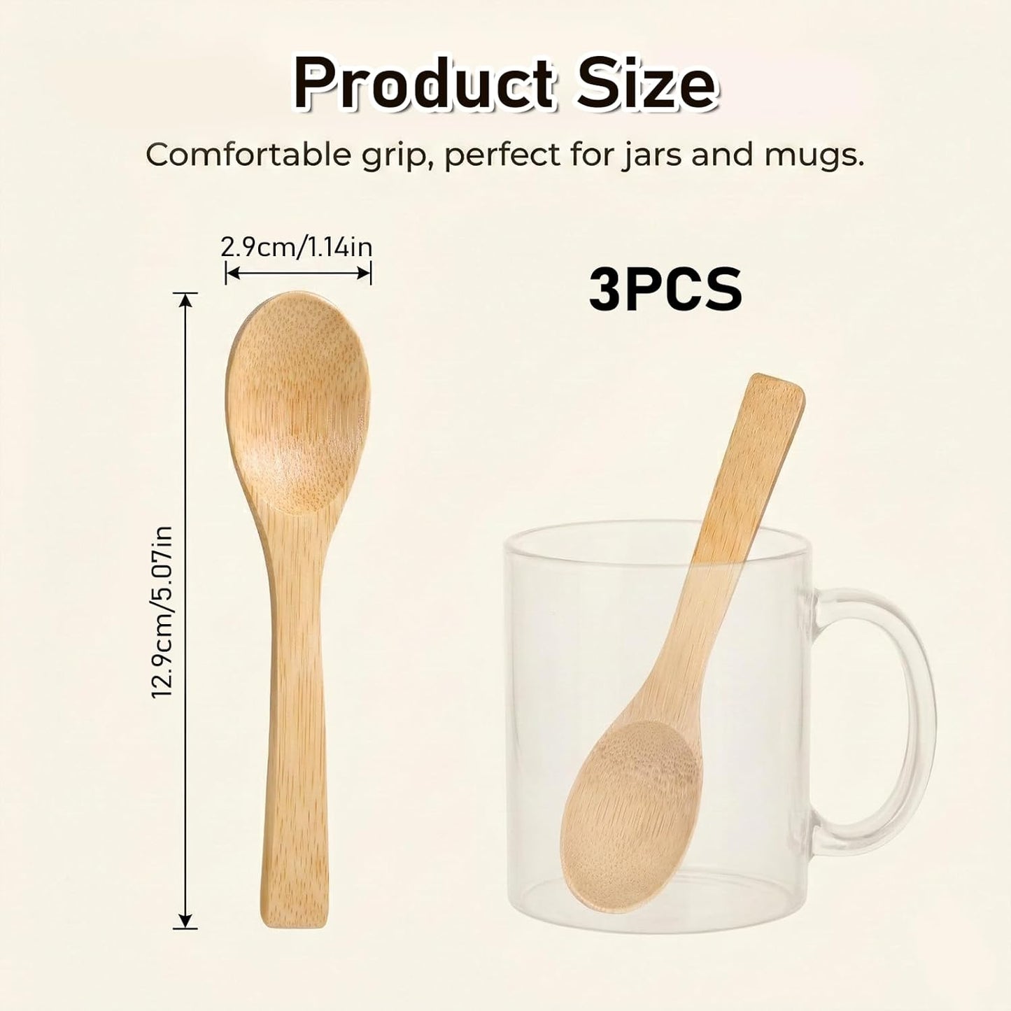 Juego cucharas madera bambú 5.2pulg para especias azúcar sal café