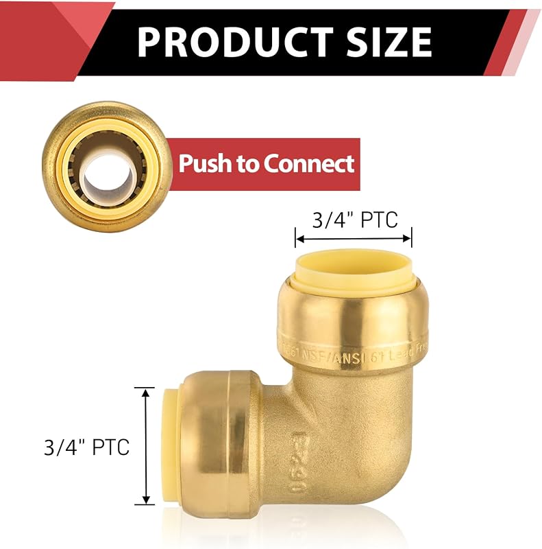 6 Codos 90° 3/4" Latón PEX CPVC Con Clip 1/2"
